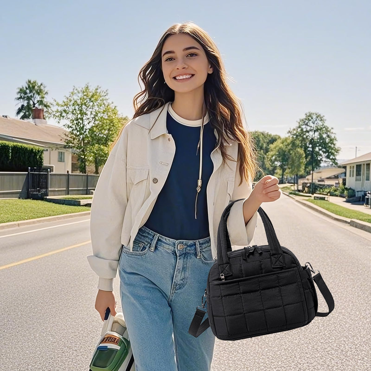 LEDAOU lunch box front pocket for phone and essentials, convenient on the go.