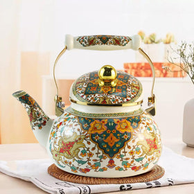 Leebright colorful Boho kettle pouring a cup of tea