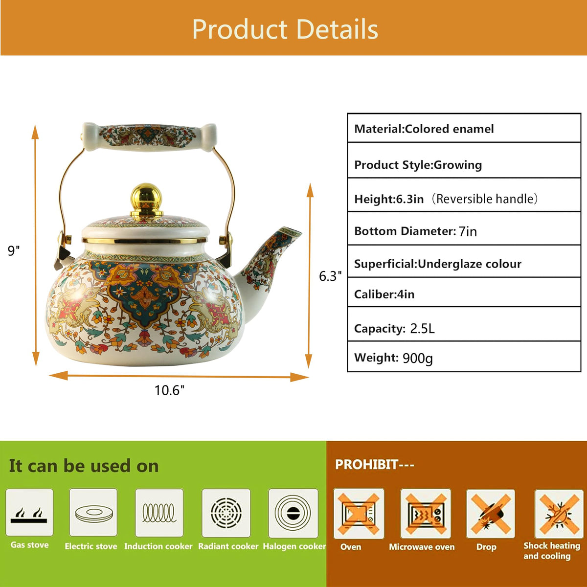 Leebright porcelain teapot with ceramic handle for safe pouring