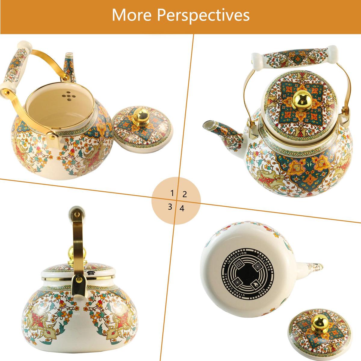 Leebright vintage gold beige teapot sitting on kitchen counter