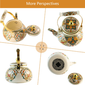 Leebright vintage gold beige teapot sitting on kitchen counter
