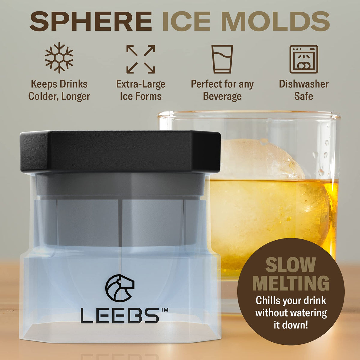 LEEBS silicone upper-half for easy ice release and quick filling.