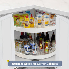 Leeden clear plastic bins keep contents visible while the turntable rotates smoothly.
