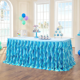 Machine-washable table skirt designed for reuse at future gatherings.