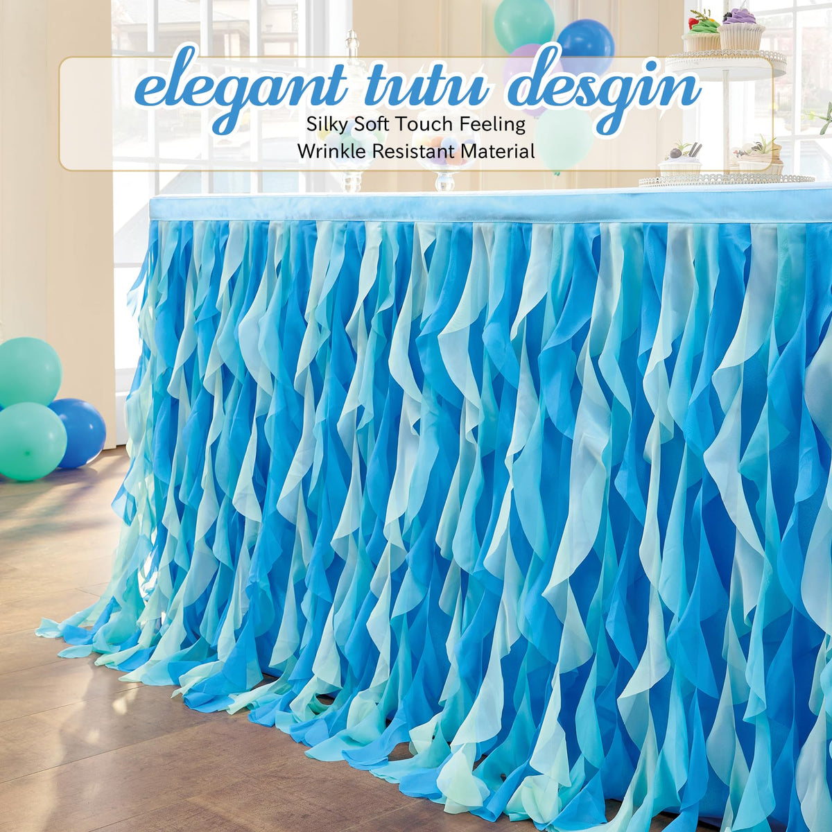 Leegleri baby shark themed tutu table skirt adds playful decor for baby showers.