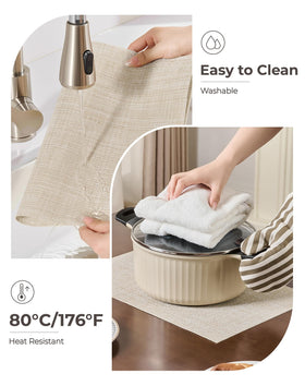 Leetaltree beige placemats certified safe with OEKO-TEX and SGS.