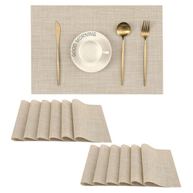 Leetaltree beige placemats set of 12 on a dining table protecting surfaces during meals.