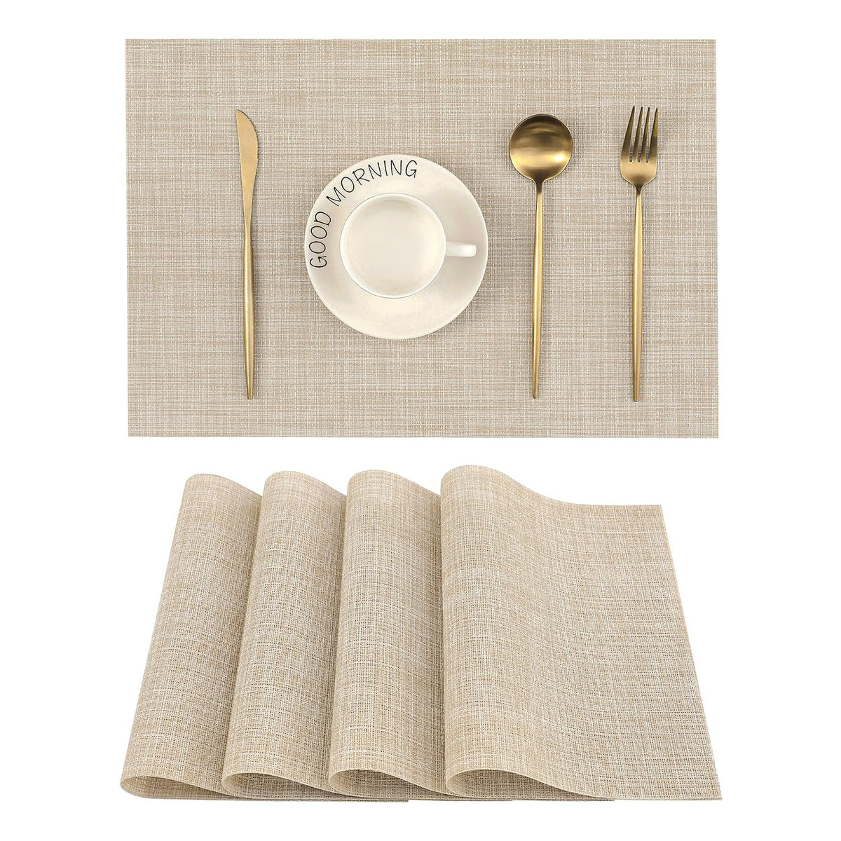 Leetaltree beige placemats set 4 showing woven texture for elegant dining