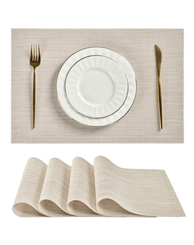 Leetaltree beige-white placemats with woven texture protecting tables during everyday meals.