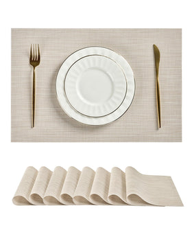 Leetaltree beige white placemats set of 8 ready for everyday family meals.