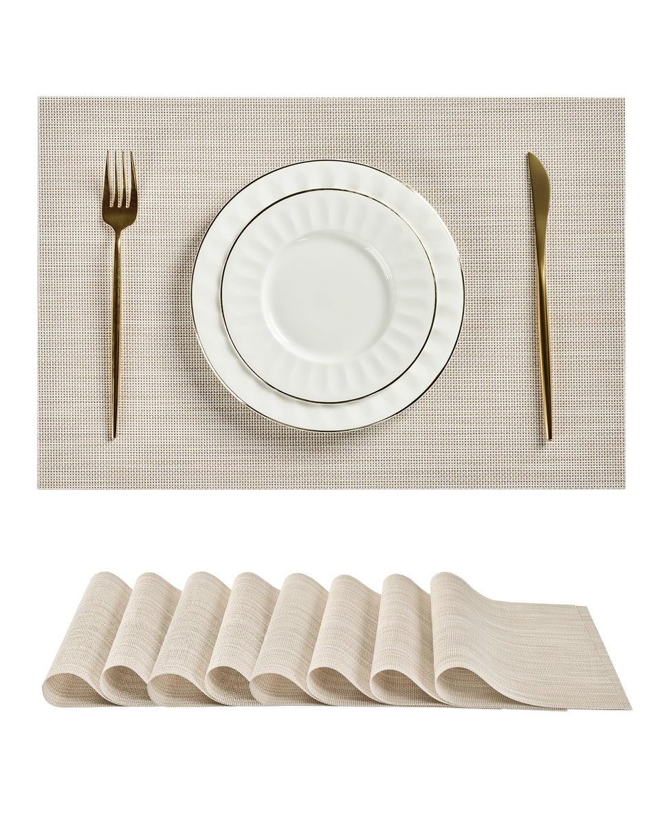 Leetaltree beige white placemats set of 8 ready for everyday family meals.