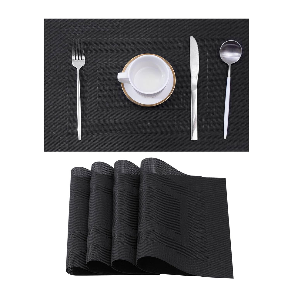 Leetaltree black frame placemats add a sleek look while protecting surfaces.