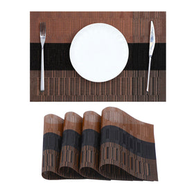 Leetaltree brown-striped placemats 4pc set on dining table, heat protection for dishes