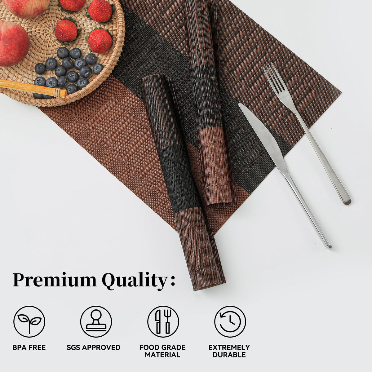 Leetaltree brown-striped placemats non-slip surface stabilizing plates during meals