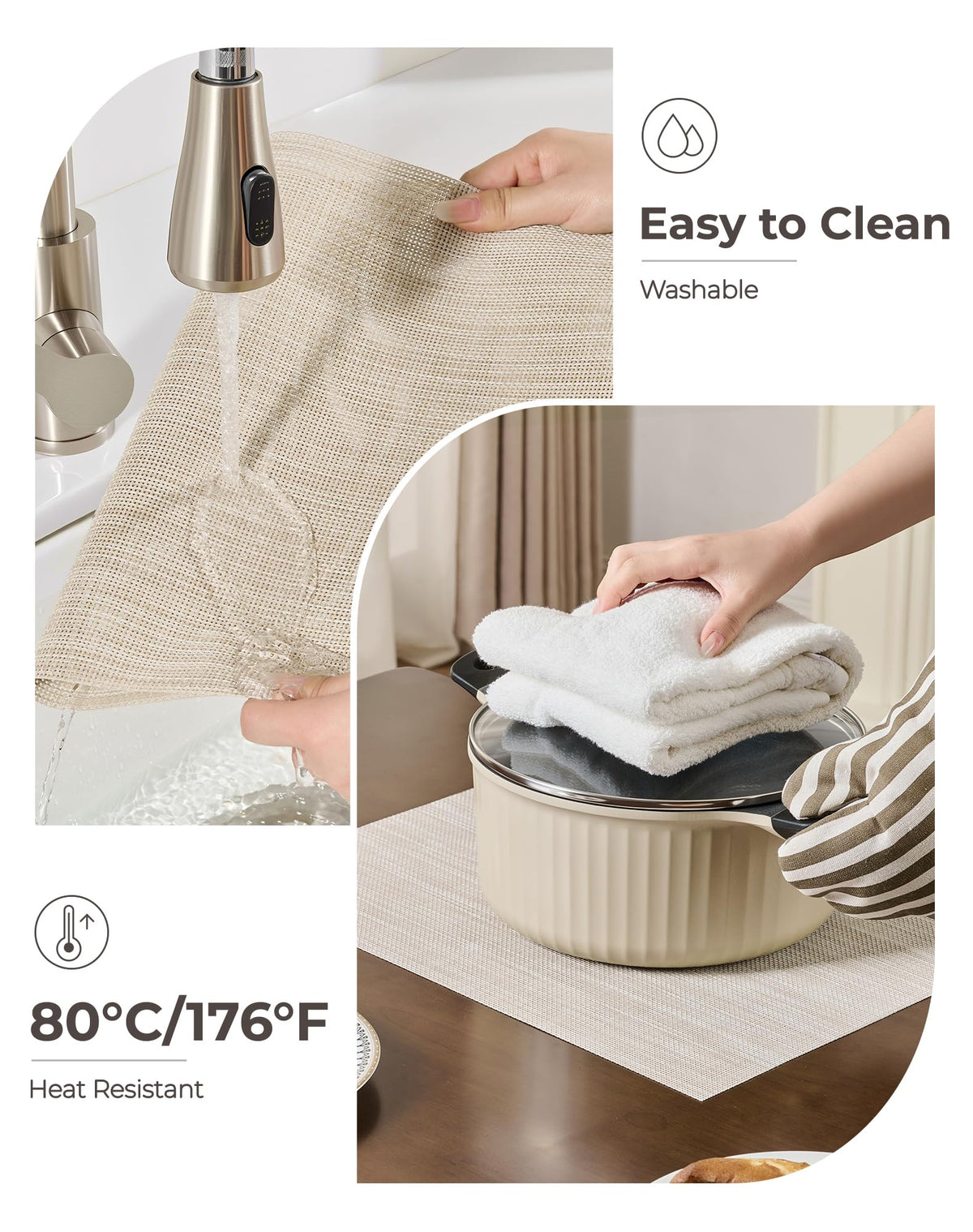 Leetaltree durable vinyl placemats guard surfaces against stains and wear.