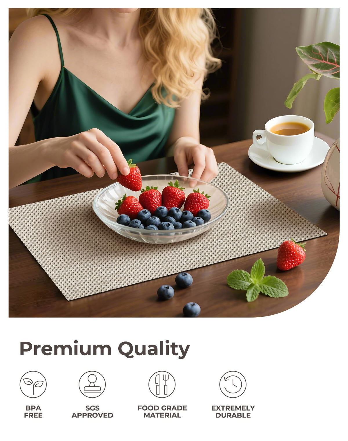 Leetaltree spill-resistant placemats prevent messes during casual meals.