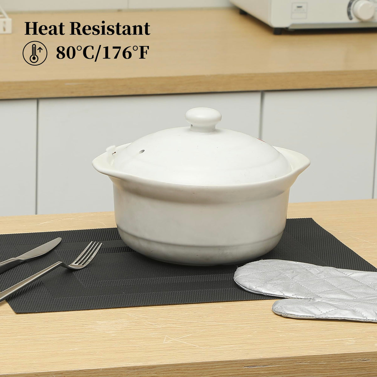 Leetaltree waterproof placemats resist spills for stress-free table cleaning.