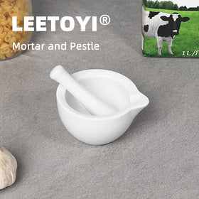 LEETOYI porcelain mortar with pour-out cutout for easy powder release