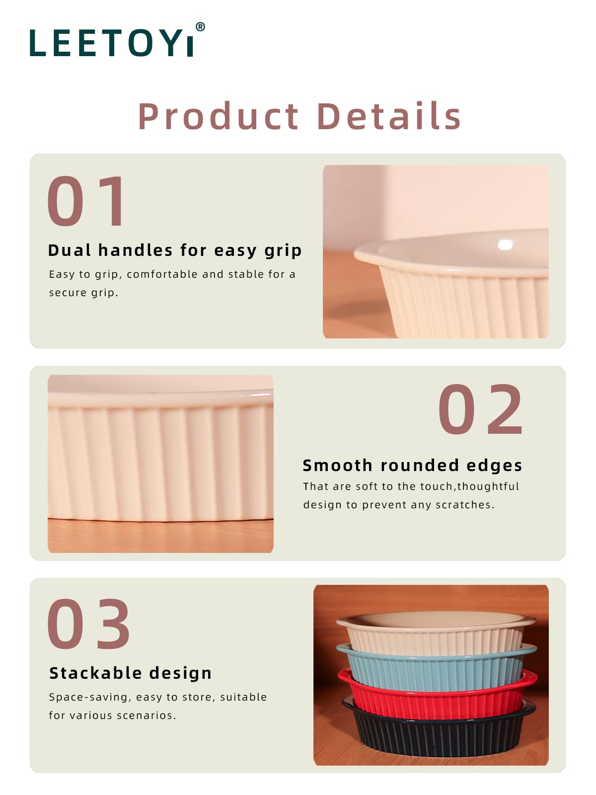 LEETOYI white porcelain bakeware adds classic contrast to kitchen décor.