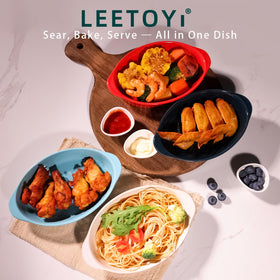 LEETOYI oval ceramic dish, safe in oven, microwave, freezer for versatile kitchen use.