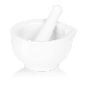 LEETOYI porcelain mortar and pestle full view in white for daily grinding