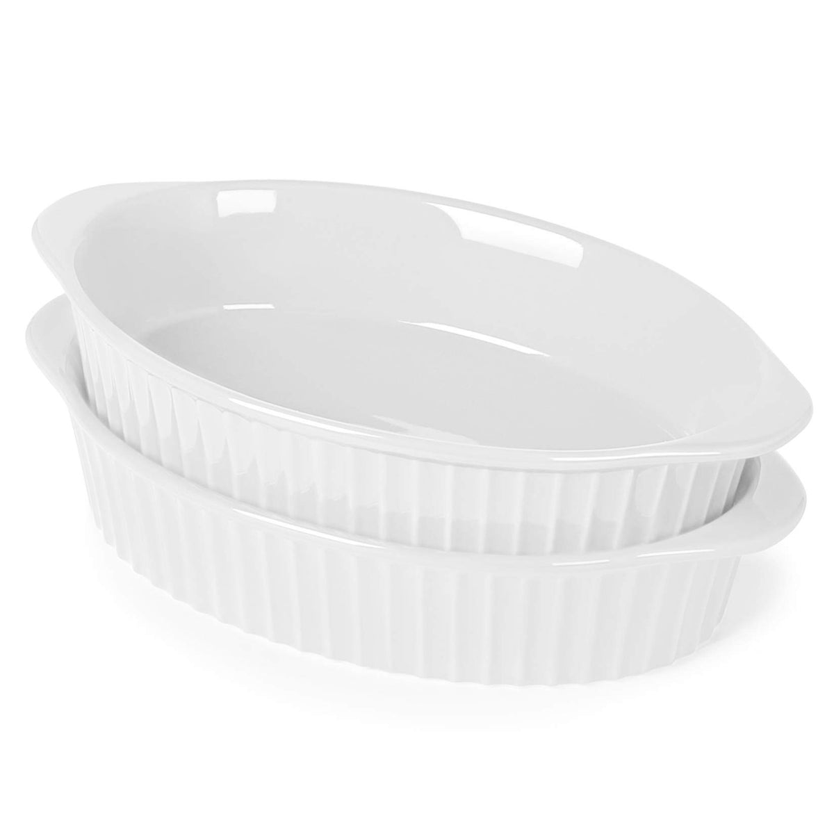 LEETOYI porcelain small oval au gratin pan set in white, perfect for single or double servings.