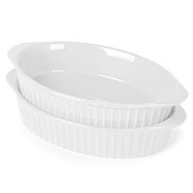 LEETOYI porcelain small oval au gratin pan set in white, perfect for single or double servings.