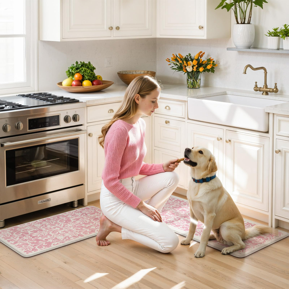 LEEVAN pink mat's smooth surface wipes clean quickly.
