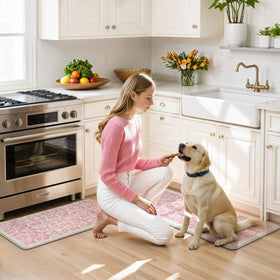 LEEVAN pink mat's smooth surface wipes clean quickly.