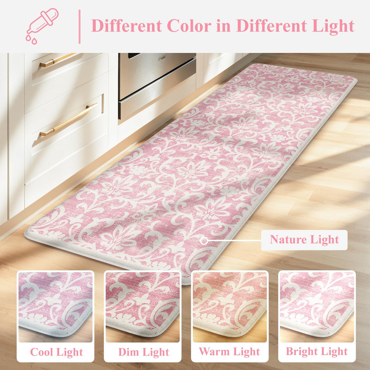 LEEVAN pink mat shown in cozy kitchen setup for everyday use.