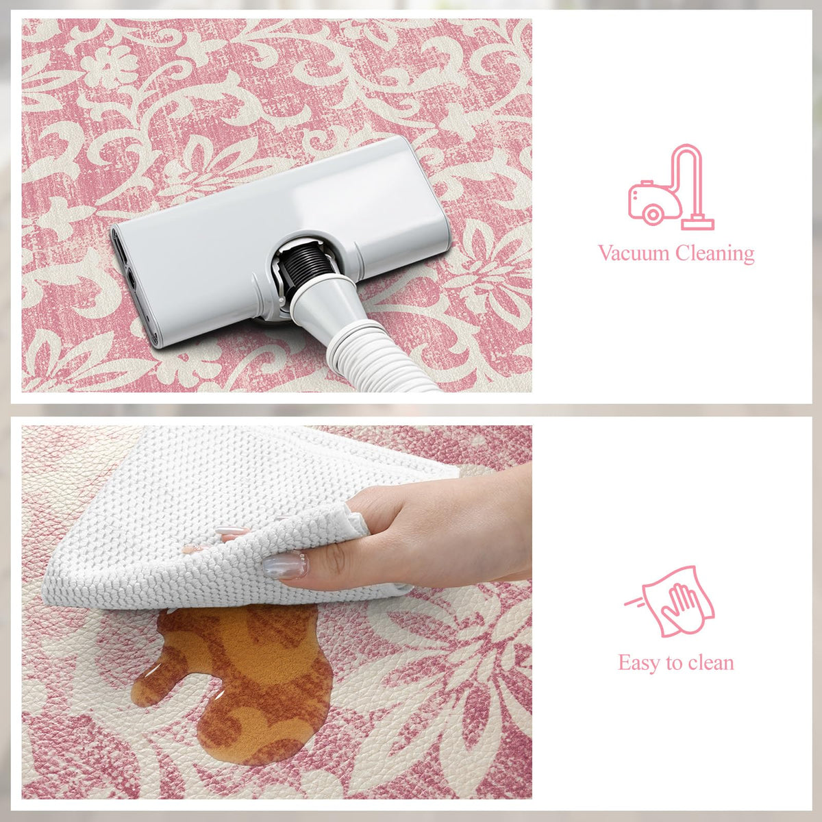 LEEVAN pink mat features 0.48-inch memory foam cushioning for feet.
