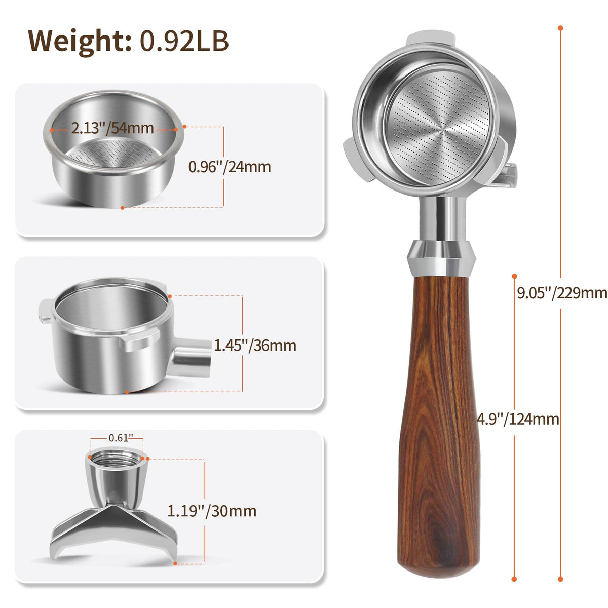 Leftover 54mm portafilter for Breville BES876 with three-ear grip for steadiness