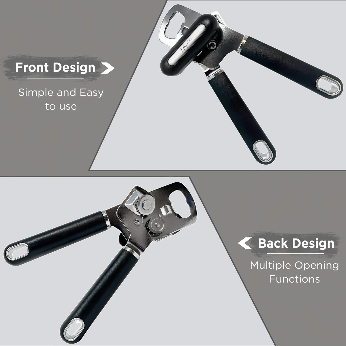 Back view of Lefty's Left Handed Can Opener highlighting robust grip