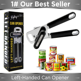 Lefty's can opener showing built-in bottle opener function for beverages