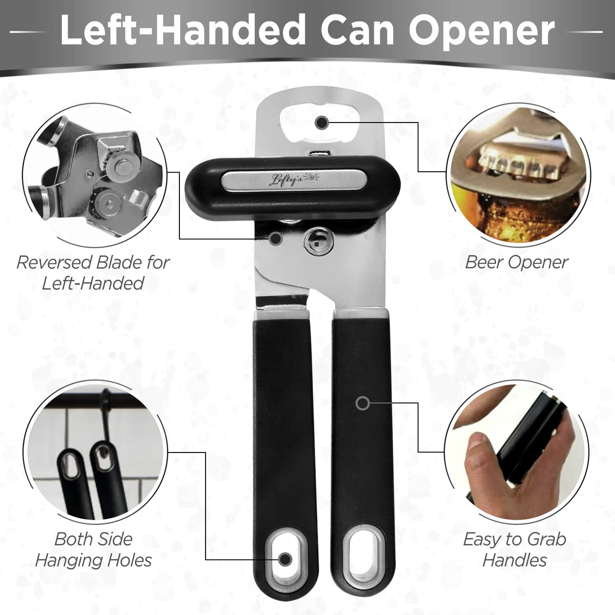 Close-up of Lefty's Left Handed Can Opener cutting blade for clean cuts