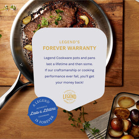 Legend Cookware extra-thick 3mm steel resists warping.