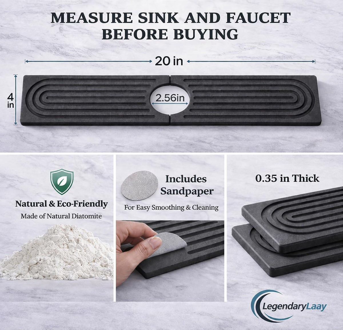 LegendaryLaay faucet mat close-up shows porous stone and rapid absorption