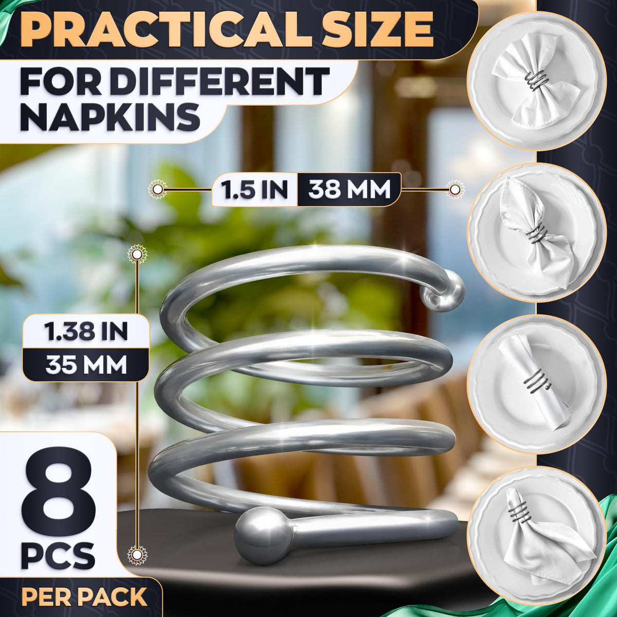 LEGLO silver napkin rings on wedding table showing formal decor