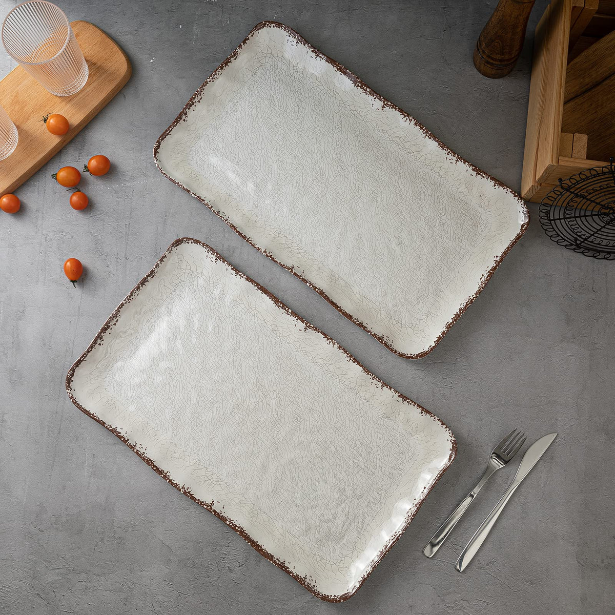 LEHAHA two-piece melamine platter set for versatile serving and easy storage.