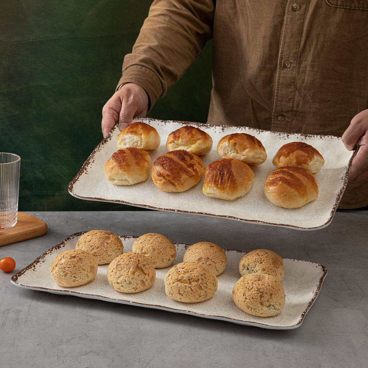 LEHAHA melamine rectangular platter with rustic texture for casual gatherings.