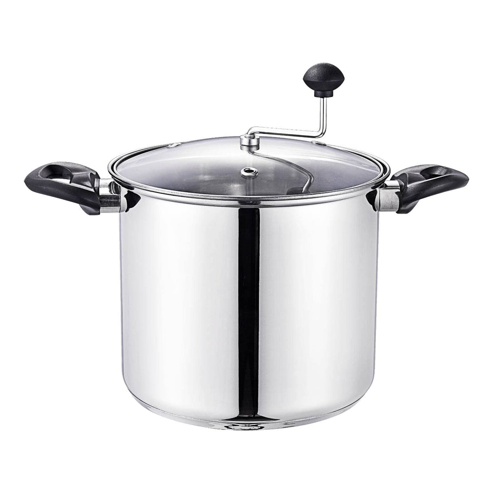 Lehman's manual stovetop popcorn popper ready to pop kernels evenly for a family snack.