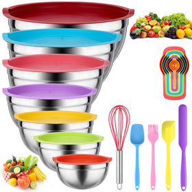 Leidawn mixing bowls nested together, showcasing space-saving storage.