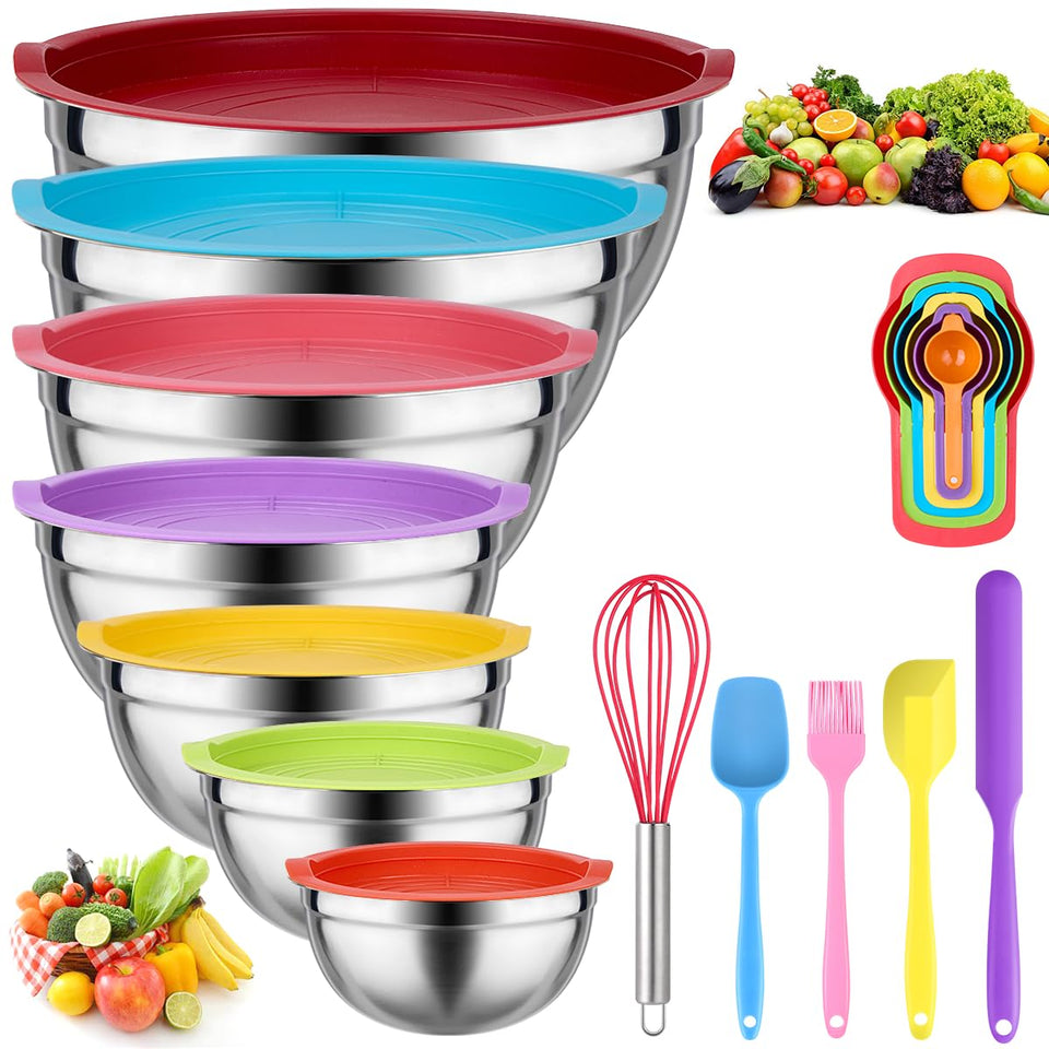 Leidawn mixing bowls nested together, showcasing space-saving storage.