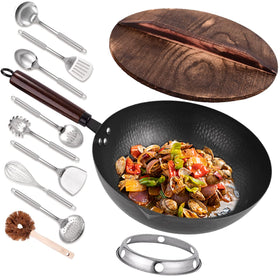 Leidawn 12.8-inch carbon steel wok with quick, even heating for high-heat stir-fries