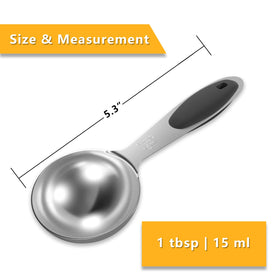 Stainless steel LEIFENY spoon with engraved 1 Tbsp / 15 ml markings.