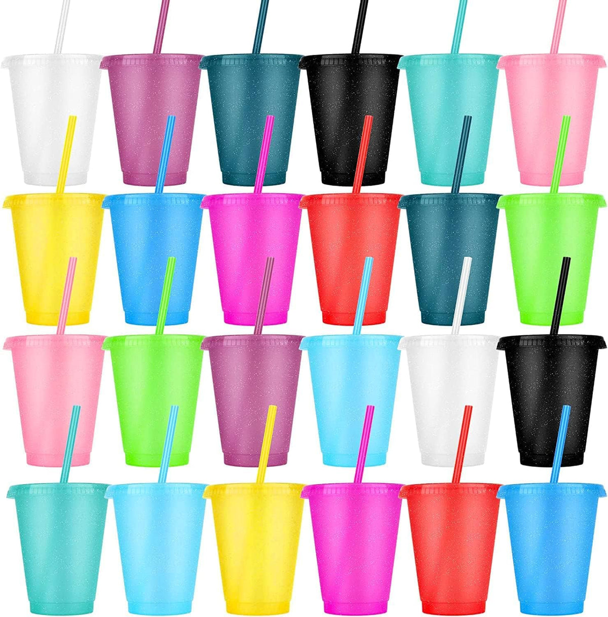 LEIFEOSH 24-pack tumblers with lids and straws in vibrant colors for gatherings
