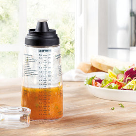 Leifheit non-drip spout ensures mess-free pouring of dressings and syrups.