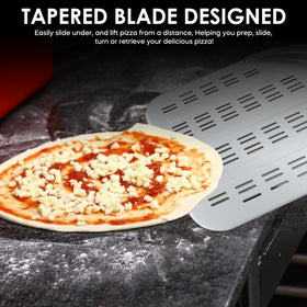 Leightszen pizza peel with tapered blade slides crusts smoothly
