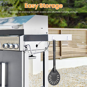 Leightszen pizza turning peel ergonomic handle keeps hands safe from heat.