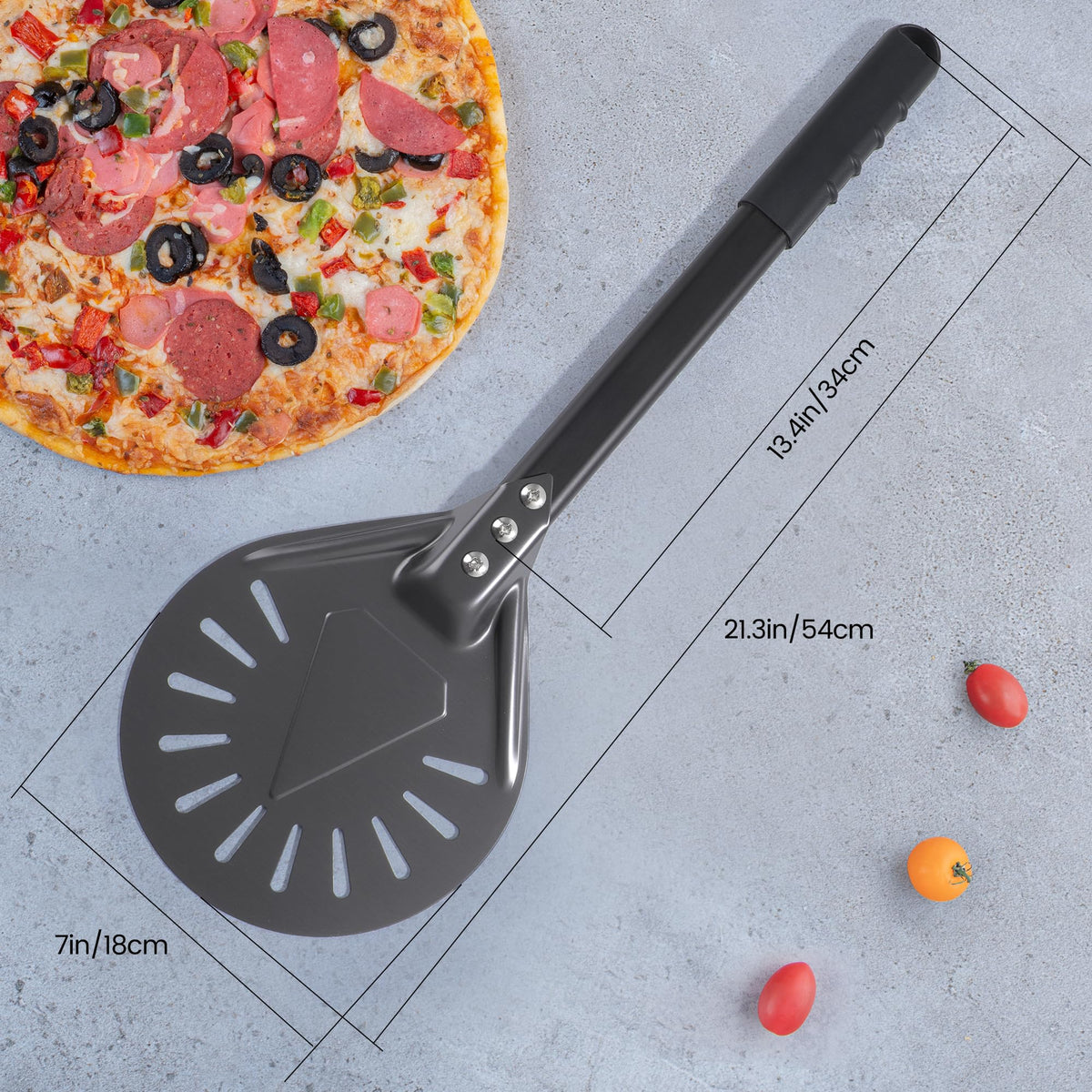 Leightszen pizza turning peel oven-use versatility for indoor and outdoor cooking.